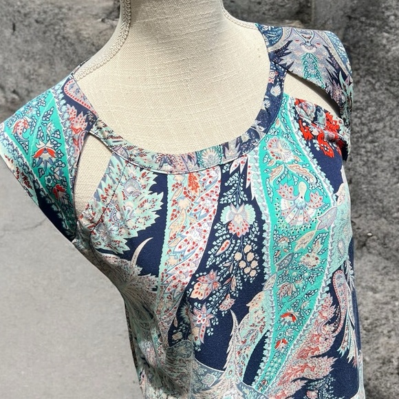 🌻Lucky Brand Lightweight Colorful Boho Paisley Dress w Cutouts Size Large - Picture 4 of 11